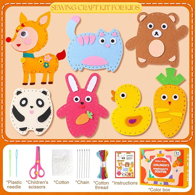 Eubeneortho Sewing Kit for Kids,Felt Animals Sew Craft Kit for Beginners,Fun and Educational Kids DIY Projects Craft and Sew Set Gift for Ages 6+ Girls, Boys, Learn to Sew