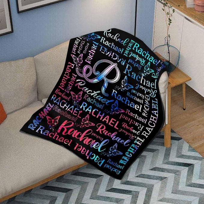 Personalized Baby Blanket for Girls Custom Birthday Blanket with Name Soft Rainbow Butterfly Personalized Name Blankets for Kids Daughter Granddaughter Friends on Birthday