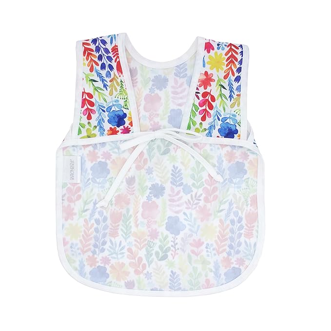 BapronBaby Rainbow Watercolor Floral Bapron - No Neck Tie Safer Bib for Baby & Toddler - Soft Waterproof Stain Resistant - Machine Washable - Sz Preschool 3-5yrs