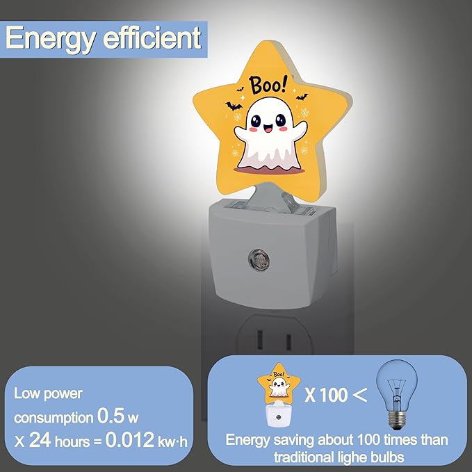 Cute Ghost Nightlight,Halloween Bat Star Night Lights Plug into Wall Decorations for Bedroom Bathroom,Dusk to Dawn Sensor Kitchen Hallway Stairs Energy Efficient Desk Lamp