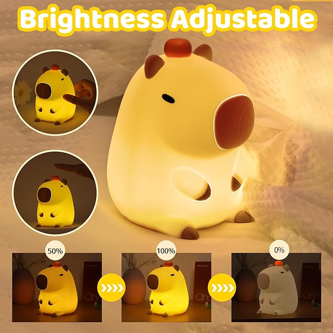 Ammonite Capybara Night Light, Cute Orange Capy Lamp for Kids, Soft Silicone Kids Nursery Nightlight LED Touch Light, Bedroom Decor as Xmas Birthday Gifts