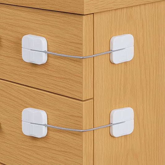 4 Pack Cabinet Locks Baby Proofing, Maveek Child Proof Drawer Locks Dual-Button White Fridge Lock Toilet Closet Dresser Kitchen Refrigerator Door Window Latch For 0-24 Month Infant Safety