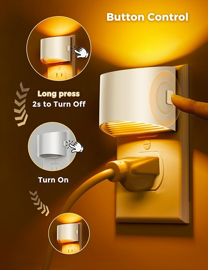 L LOHAS LED Night Light, Night Lights Plug into Wall with Dusk to Dawn Sensor, 3 Brightness Level, 2 Pack, 1600K Amber, White Housing
