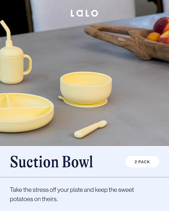 Lalo Suction Bowls - 2 Pack, 100% Silicone Non-Toxic BPA-Free Baby Bowls with Suction Base To Prevent Accidental Tip-Overs - Silicone Bowls For Babies And Toddlers - Grapefruit