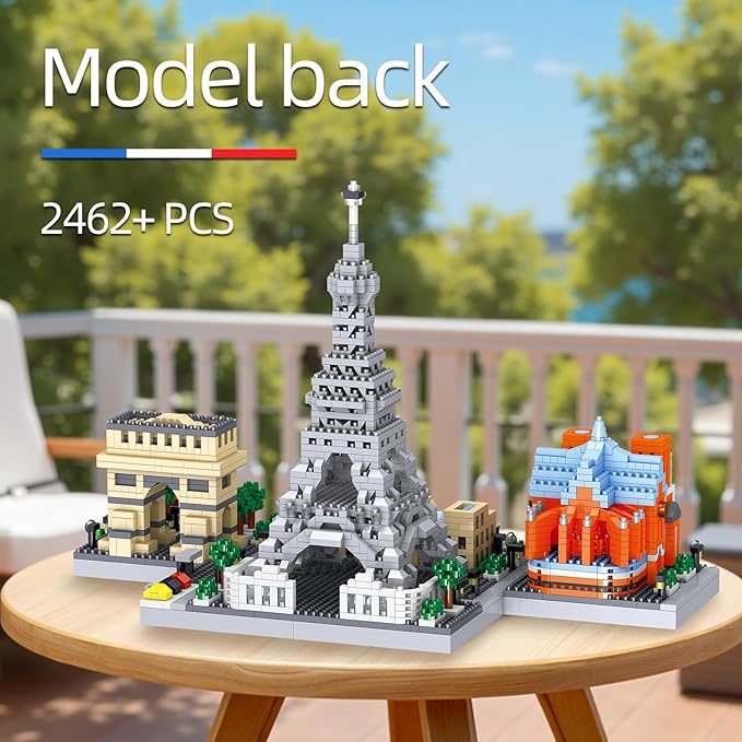 Architecture Paris Skyline Micro Mini Blocks Building Set,Eiffel Tower and The Louvre Assembly Collection Model Kit 3D Toy for Adult (2462PCS)