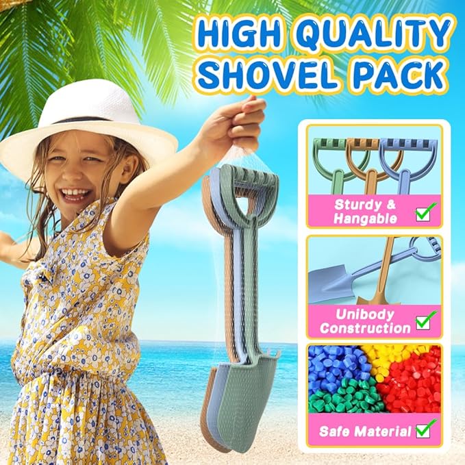 3PCS Beach Shovel Sandbox Toy, 16 inch Heavy Duty Shovel Garden Digging Bath Water Pool Toy for Kid Adult, Garden Digging Sand Toy Camping Travel Beach Essential