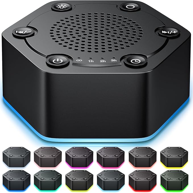 High Fidelity White Noise Sound Machines with 30 Unique Non-Looping Soothing Sounds 12 Colors Night Light 4 Timers 10-Level Brightness 32-Level Volume and Memory Function