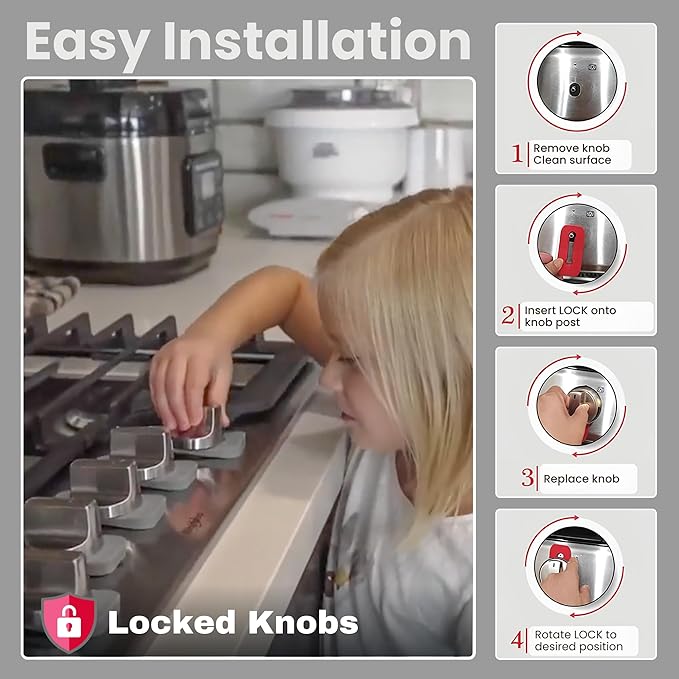 2025 Mom's Choice Winner- Gas Stove Knob Locks - Gray Silicone Stove Knob Safety Covers for Toddlers, Pets - Child Proof Universal Size Knobs - Baby Proofing Protectors for Electric Stoves- 5Pcs