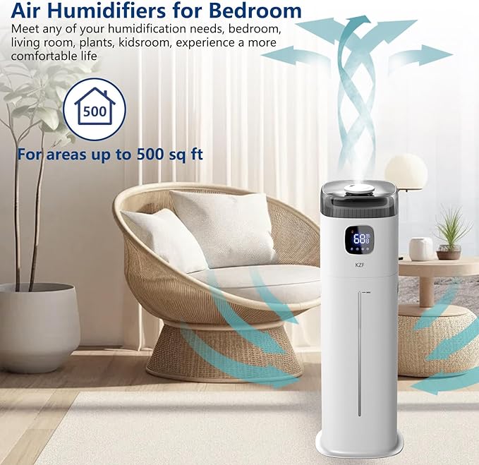 Large Humidifier for Bedroom, 9L/2.5Gallon Ultrasonic Cool Mist Humidifier with Humidistat, 360°Nozzle, 350ML/H Big Mist Level, Suitable for Kids Room Livingroom Yoga Office Plant，White