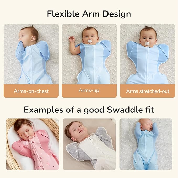 Transition Baby Swaddle 3-6 Months 12-18 lb, Arms In/Out Swaddle Sleep Sack with 2-Way Zipper Moisture-Wicking Fabric, Improves Sleep Snug Fit Helps Calm Startle Reflex,1Pack,Blue