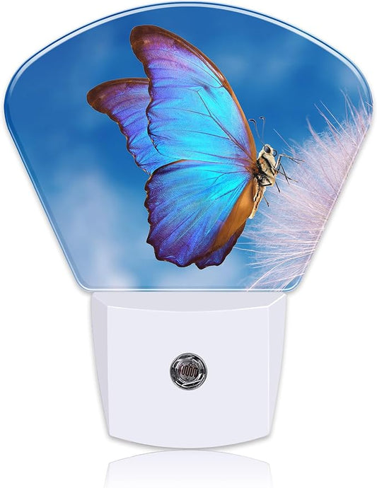 Beautiful Blue Butterfly Night Light, Dandelion Nightlight Plug into Wall with Dusk to Dawn Sensor for Kid Girls Boys Women Men Bedroom, Hallway, Kitchen, Bathroom, Stairs Decor
