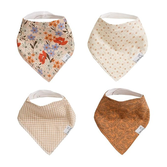 Copper Pearl 4 Pack Soft Cotton Baby Bibs for Drooling and Teething, Absorbent Drool Bibs for Baby Girl and Boy, Adjustable to Fit Newborns to Toddlers, Tons of Styles (Eden)