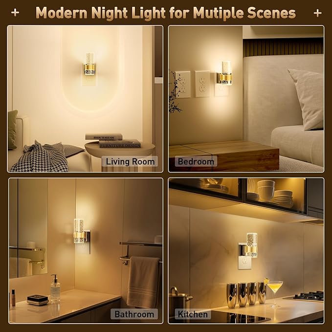 Night Lights Plug into Wall: Led Dimmable Night Lights with Auto Dusk to Dawn Sensor - 2 Pack 3000K Arylic Nightlight with Adjustable Brightness for Bedroom Bathroom Hallway Indoor Home Decor