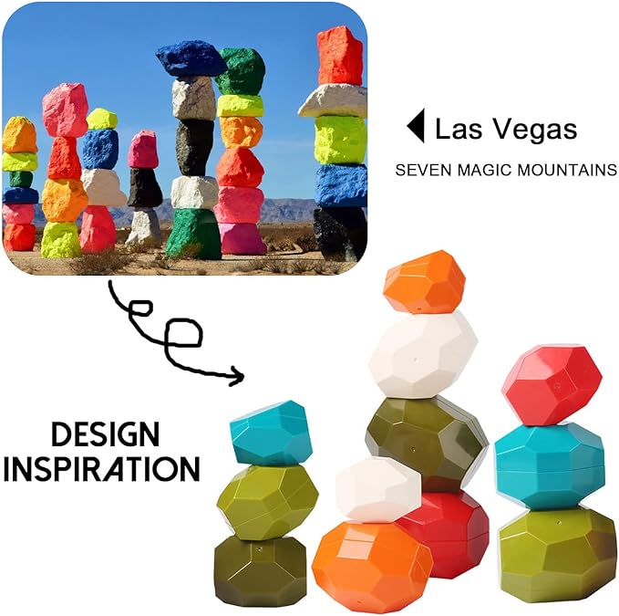 Jumbo Balancing Stones Toy Set, Polyhedral Plastic Stacking Rocks Educational Creative Preschool Arts Learning Sensory Building Blocks Puzzle Toy for Toddler