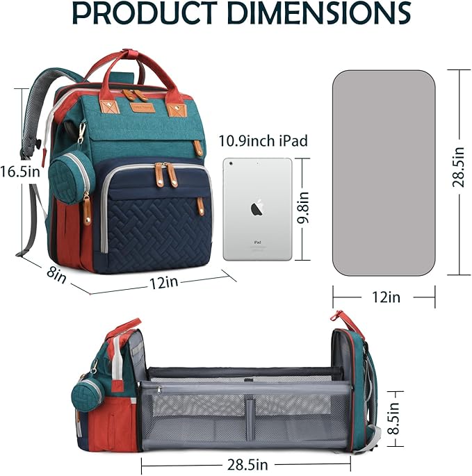 Diaper Bag Backpack, Multifunction Waterproof Diaper Bag for Baby, with Diaper Changing Station, Newborn Essentials Must Haves, Baby Portable Bag, Unisex, RGB