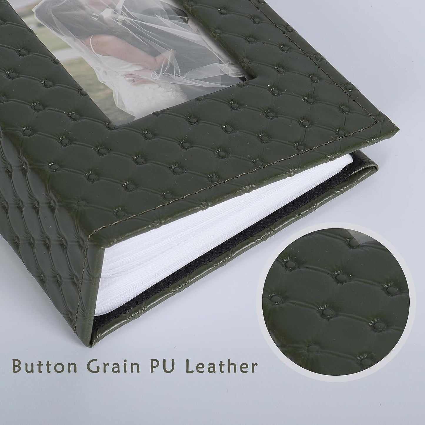 RECUTMS Photo Album 4x6 100 Pockets Photos, Button Grain PU Leather Photo Books Small Picture Album for Baby Family Wedding Christmas Photo Albums Holds 100 Vertical Photos(Dark Green)