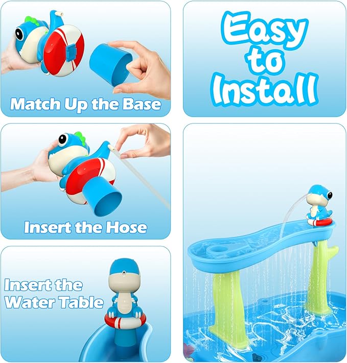 Dinosaur Water Table Pump Continuous Flow - Rechargeable Water Pump for Water Table Accessories - Summer Outdoor Water Play Toys - Battery Powered Water Pump Outside (Blue)