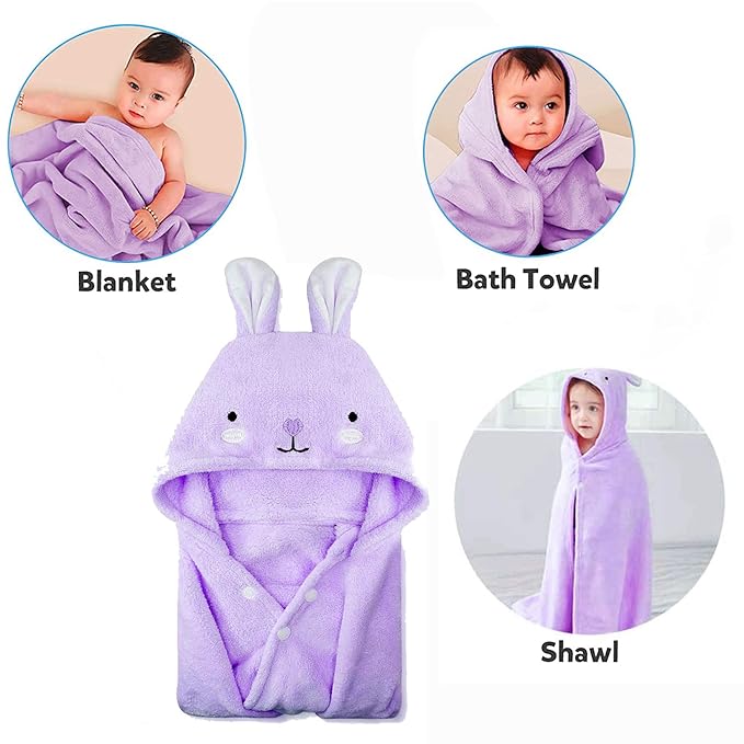 ROMASA Toddler Hooded Bath Towel Ultra Soft Towel Highly Absorbent Bathrobe Blanket for Boys Girls- 27.5" x 55" (Purple)