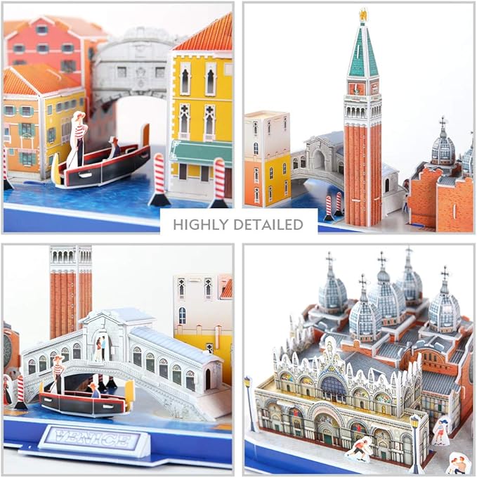 CubicFun 3D Puzzle for Adults Kids Bavaria Cityline Venice Italy Building Model Kits Toys Gift for Men and Women, San Marco Basilica, Rialto Bridge, Venice Grand Canal and Bridge of Sighs 126 Pieces