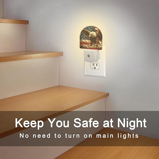 American Flag with Eagle Night Light Plug into Wall,Retro The USA Flag Patriotic Dusk to Dawn Night Light Plug in,0.5w Energy Saving Sleep Friendly NightLight for Kids Boys Girls Home Decor