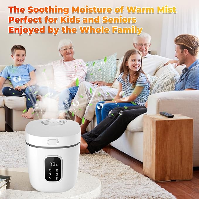 3.3L Warm Mist Humidifier for Bedroom Large Room, Stainless Steel Air Humidifier 0.87Gal Steam Humidifiers with Humidity Sensor Sleep Mode Auto Shut-off, Quiet & Safe for Baby Nursery Office Plants