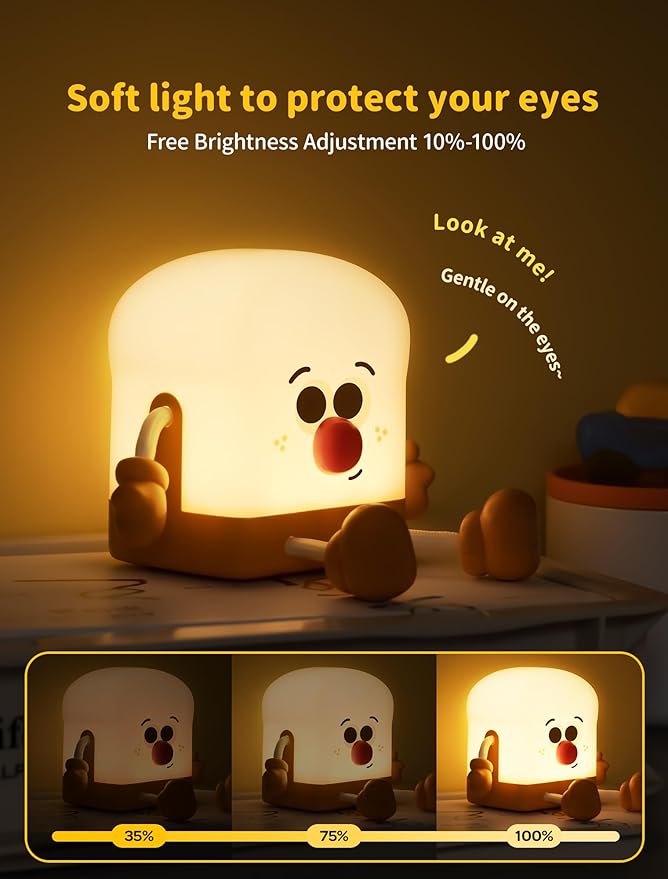Toast Night Light for Kids, Rechargeable Bedside Lamp, Portable Night Lamps with Phone Holder, Room Decor Sleep Nightlights for Bedroom, Living Room, Desk, Desk Lamp Gifts for Baby Teens Adults