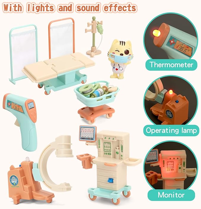 Cat Dolls Doctor Pet Pretend Play Toys, Figures Playset Toy, Hospital and Ambulance Toy with Lights and Sound, Educational Toys, Gift for Kids Toddlers Boys and Girls