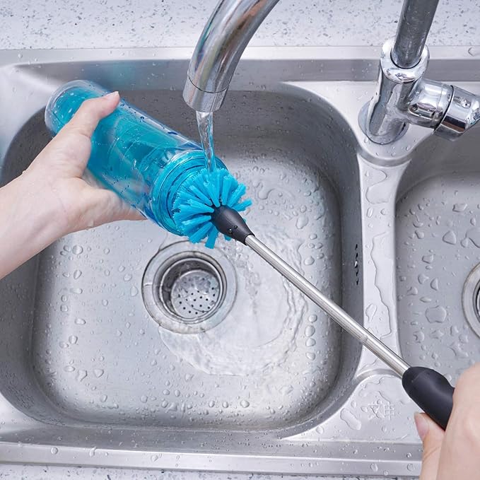 Stainless Steel Water Bottle Brush, Long Handle Scrubbing Brush, Built for Cleaning Sports Bottles, Baby Bottles, Cups, Coffee Mugs, Glasswares, Wine Decanters, Flask, 2 Pack, 13 in