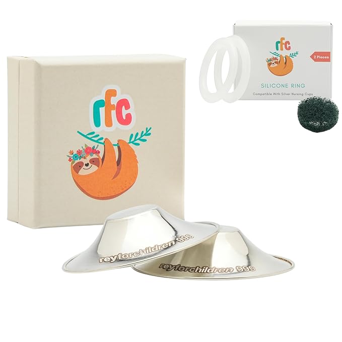 RFC Silver Nursing Cups - 999 Silver Nursing Pad - Nipple Shield Kit for Nursing Newborn - Breastfeeding Essentials - Nipple Cover Breastfeeding - With Silicone Ring & Cleaning Scotch & Case (REGULAR)