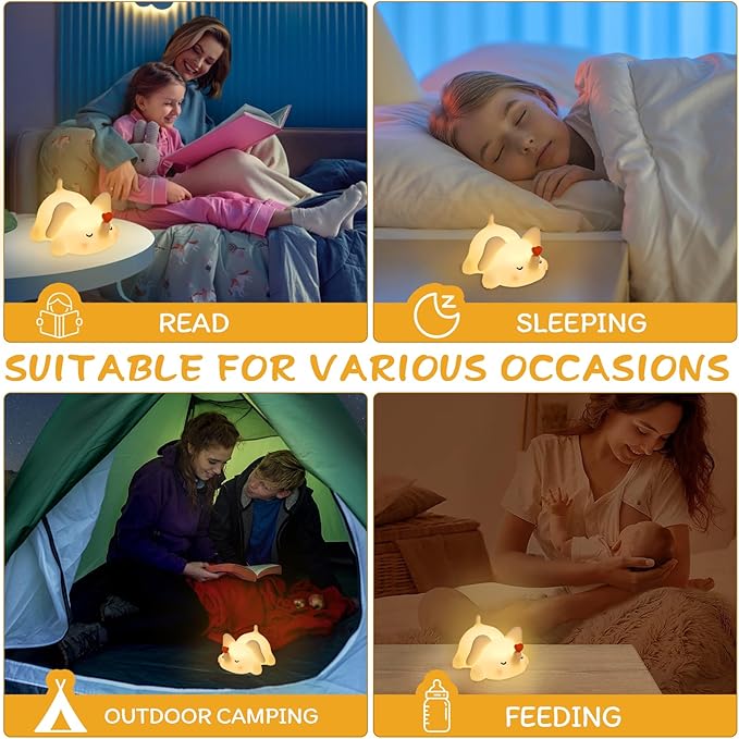 Elephant Night Light for Kids - Squishy Silicone Nursery Lamp, Cute Animal Night Light with 3-Level Dimmable & Rechargeable Battery for Baby Nursery, Bedroom