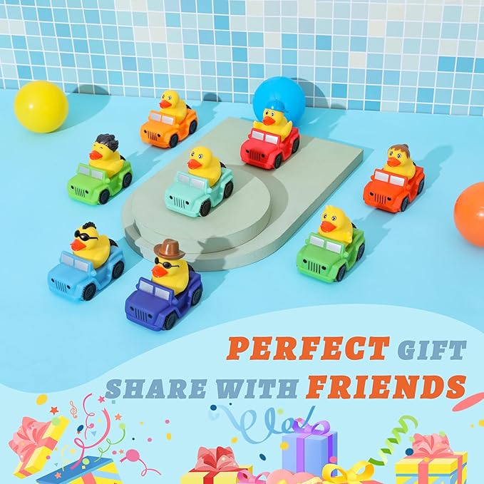 XY-WQ 8 Pack Rubber Duck for Jeeps Ducking - 3" Bulk Floater Duck for Kids - The Shape of a Vehicle - Baby Bath Toy Assortment - Party Favors, Birthdays, Bath Time, and More (8 Varieties)