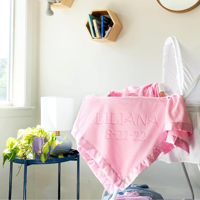 Custom Catch Personalized Girl Pink Baby Blanket Gift with Flower, Ladybug, Bee or Butterfly