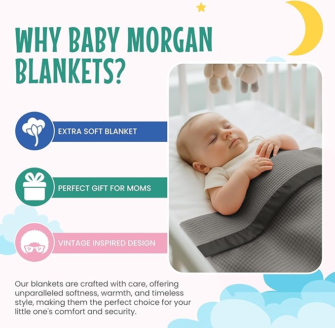 Blankets - Thermal Waffle Warm Baby Blanket for Crib - Soft and Cozy Baby Crib Blanket for Nursery, Stroller, or Naptime Comfort - Ideal Shower Gift - Gray, Satin Trim (36" x 50")