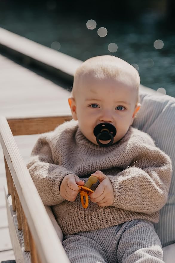 BIBS Pacifiers Colour Collection | Natural Rubber Baby Pacifier | Set of 2 BPA-Free Soothers | Made in Denmark | 6+ Months (Pack of 2) | Dark Oak/Ivory