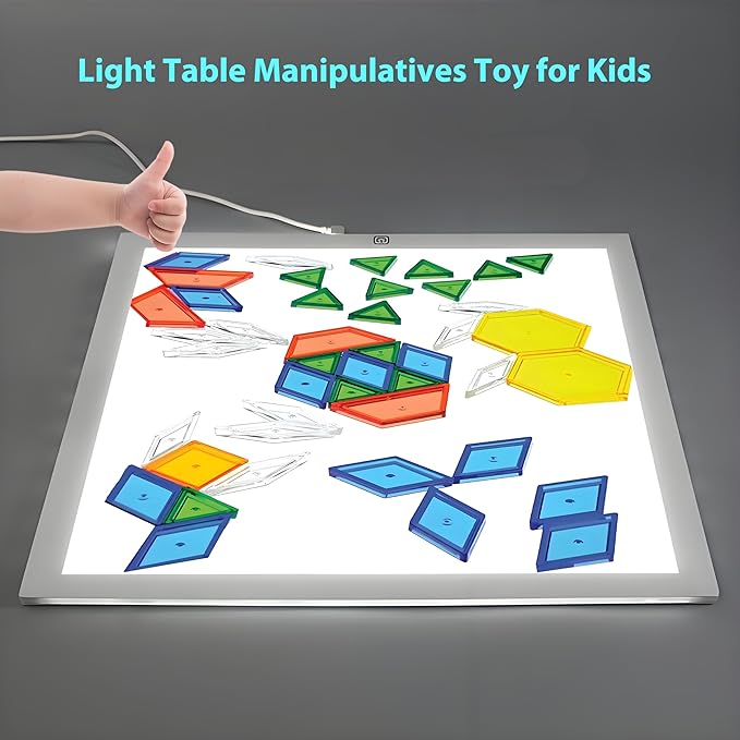 Translucent Pattern Blocks for Classroom 140 Pcs Kids Light Table Manipulatives Toys Education Learning Geometric Shapes