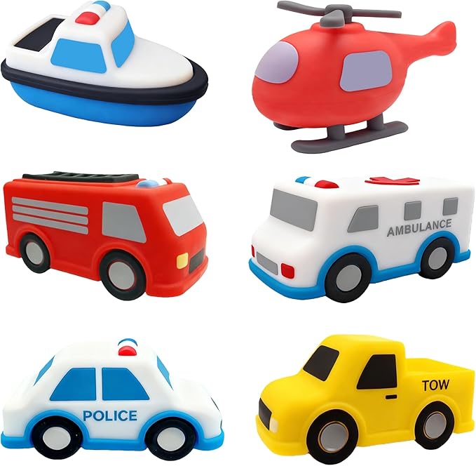 Silicone Bath Toys with No Holes |6pcs Mold Free Baby Bath Toys for Kids1-3 |Baby Bath Cars Set |Sealed Design Prevents Water Trapping |Soft, Squeezable & Floating Bathtub Toys For 2-4 Toddlers (cars)