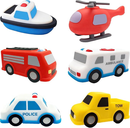 Silicone Bath Toys with No Holes |6pcs Mold Free Baby Bath Toys for Kids1-3 |Baby Bath Cars Set |Sealed Design Prevents Water Trapping |Soft, Squeezable & Floating Bathtub Toys For 2-4 Toddlers (cars)