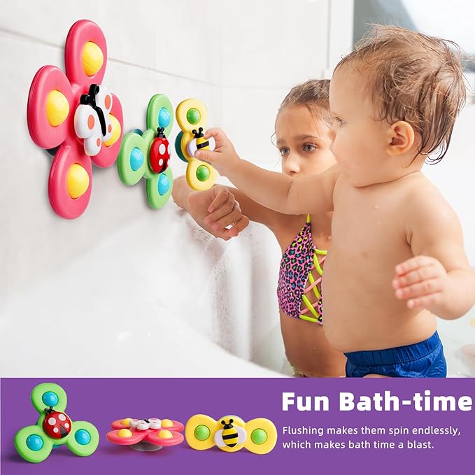 LiKee Strong Suction Cup Fidget Rotating Sensory Bath Toys for Baby, Airplane Car Travel Table & Window Toys for Toddler Boys and Girls, 12+ Months