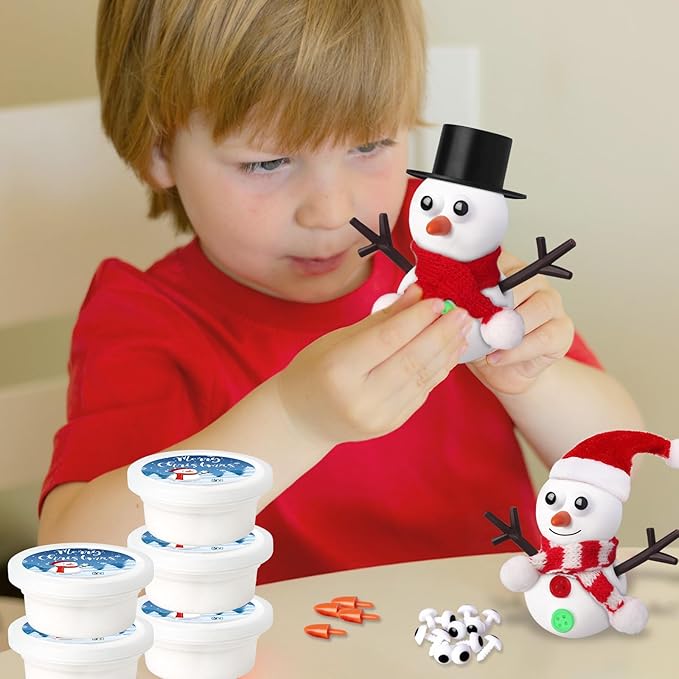 GYGOT 6 Pack Christmas Crafts for Kids,Build a Snowman Kit,Christmas Stocking Stuffers for Girls, Boys,Modeling Clay DIY for Holiday Activities