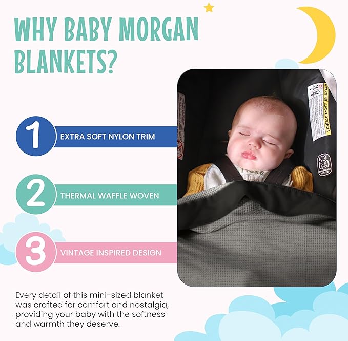 Thermal Waffle Knit Baby Blanket - Soft Breathable Mini Blanket for Newborns and Infants - Toddler Blankey for Strollers, Travel, Naptime, Nursery and More - 18" x 20" (Gray, Nylon Trim)