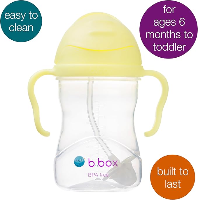 b.box Sippy Cup with Weighted Straw. Drink from any Angle, Leak Proof, Spill Proof, Easy Grip. BPA Free, Dishwasher Safe. For Babies 6m+ to Toddlers (Banana Split, 8oz)