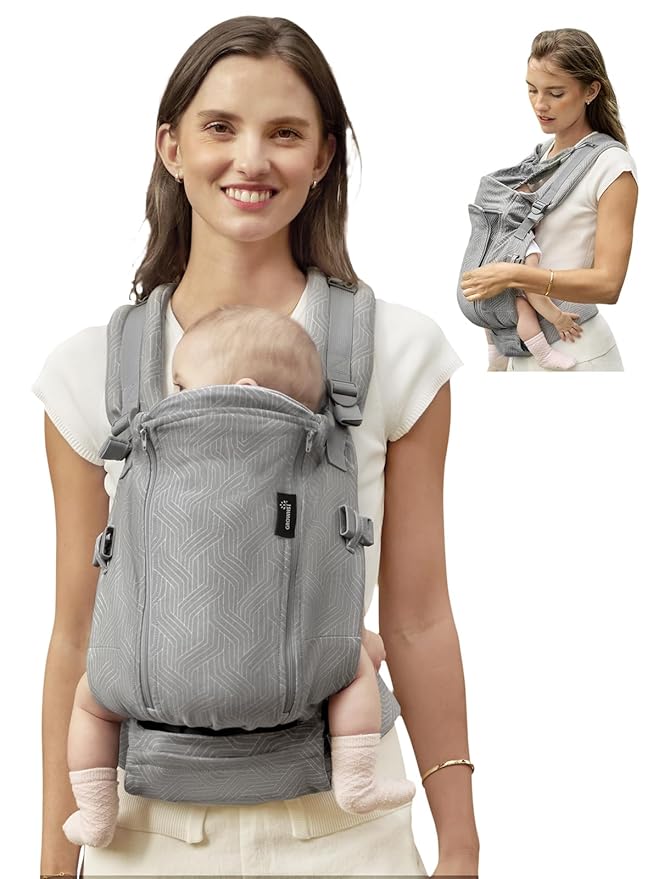GROWNSY Baby Carrier Newborn to Toddler 7-44lbs, All Season Design with Adjustable Mesh Panel, Ergonomic Baby Carriers with Lower & Upper Buckle, Hands-Free Parenting, Gray