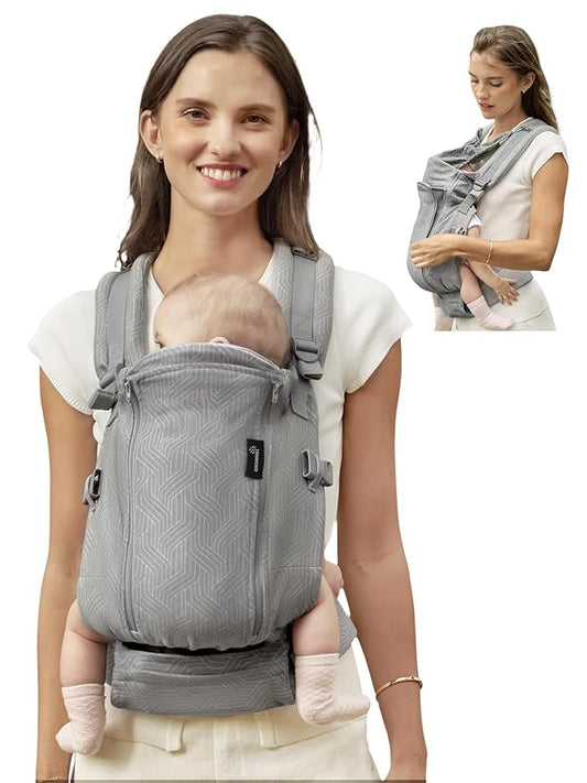 GROWNSY Baby Carrier Newborn to Toddler 7-44lbs, All Season Design with Adjustable Mesh Panel, Ergonomic Baby Carriers with Lower & Upper Buckle, Hands-Free Parenting, Gray