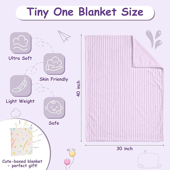 Soft Fleece Baby Blanket Ultra Cozy Baby Blankets for Girls Warm and Lightweight Infant Toddler Newborn Receiving Gift with Reversible Stripes for Crib Stroller, 30x40 Inch, Light Purple
