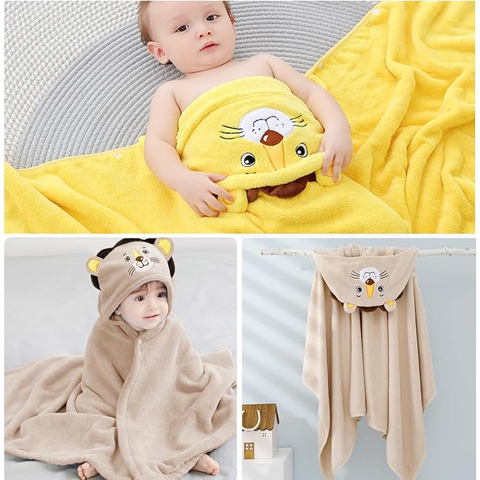 ROMASA Baby Bath Towel Ultra Soft Hooded Towel Highly Absorbent Bathrobe Blanket Toddlers Shower Gifts for Boys Girls-27.5" x 55" (Khaki Lion)
