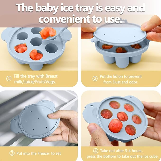 2 Pack Silicone Baby Food Feeders + Mini Freezer Tray for 6 Months+ Infant Solid Food Safe Self Feeding, BPA Free Breastmilk Popsicle Teether Set for Soothe Teething, Christmas Idea Gift (Blue+Pink)