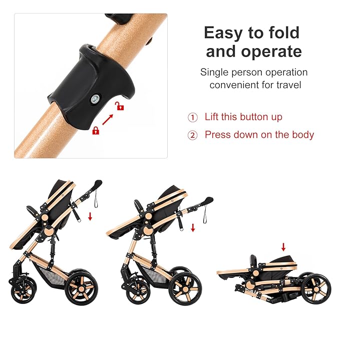 2 in 1 Baby Stroller, Convertible Pram, Reversible Standard Baby Stroller, Portable Baby Buggy, Infant Carriage, Foldable High Landscape Pushchair for Toddler Newborn (2US588-KHAKI)