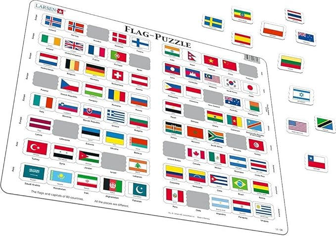 Larsen Puzzles Flags of The World 80 Piece Children's Educational Jigsaw Puzzle