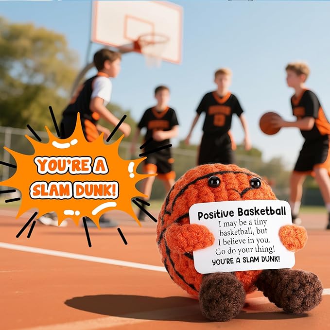 Mini Positive Crochet Basketball Gifts - Emotional Inspirational Support Gift for Women Men Friends Teenage Boys Girls Teammate - Handmade Basketball Decor for Birthday Graduation Christmas