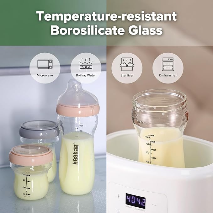 haakaa Gen.3 Natural Glass Baby Bottle 11oz/1PK - Wide Neck Anti-Colic Variable Flow Nipple,Easy to Clean & Latch for 6m+ Breastfeeding Baby Toddler,BPA-Free - Peach